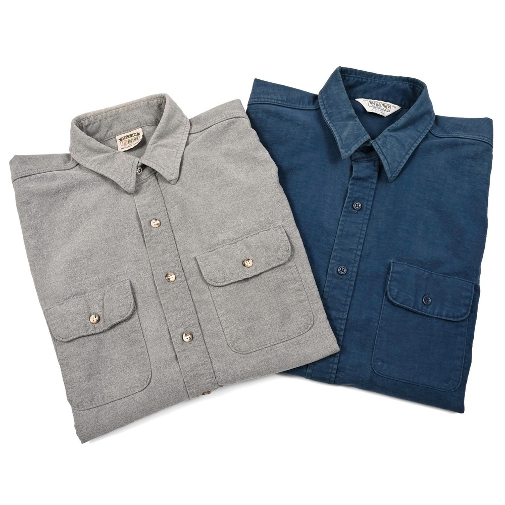 VTG‎ Five Brother Button Up Tallman Hunting Shirts - Gray Flannel Blue Chamois